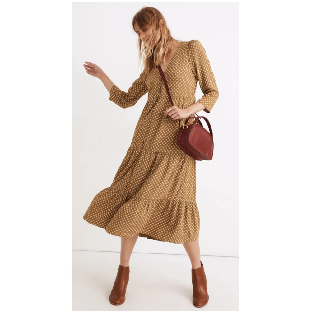 Madewell Daisy Tiered Midi Dress Womens Size 0 Yellow White Boho Cottagecore